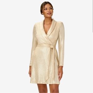 NWT Mock Tuxedo Gold Metallic Dress- Adrianna Papell SIZE 18- HARD TO FIND!